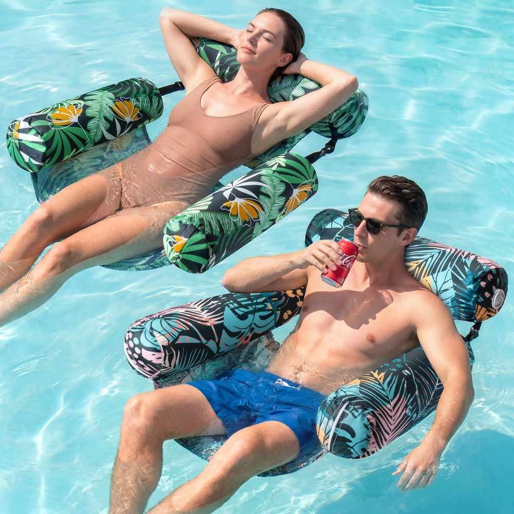 Inflatable Pool Floats for Adult, 2 Pack Pool Float Chairs, Floating Lounge C…