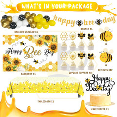 Happy Bee Day Themed Birthday Party Decorations – 158 Pcs Backdrop, Balloon Garl