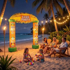 Colorful 8.5 FT Self-Inflating Tiki Decoration with LED Lights For Luau Events