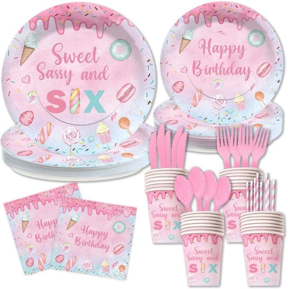 Sweet Sassy Six Birthday Disposable Tableware (Plates, Napkins, Forks, Straws)