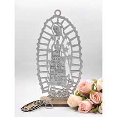 US 4 Silver Wood Religious Lady Guadalupe Centerpiece w Stand Home Party Decor