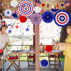26 PCS 4Th of July Decorations, 250Th Memorial Day Red White Blue Paper Fans Dec