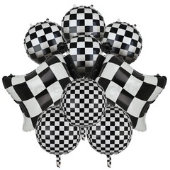 Black and White Checkered Balloons 9 Pcs 4D Checker Balloon Chequered Flag Ba…