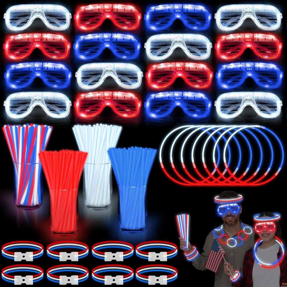 TURNMEON 248 Pcs 250th Anniversary 4th of July Light Up Party Favors, 24 Red Whi