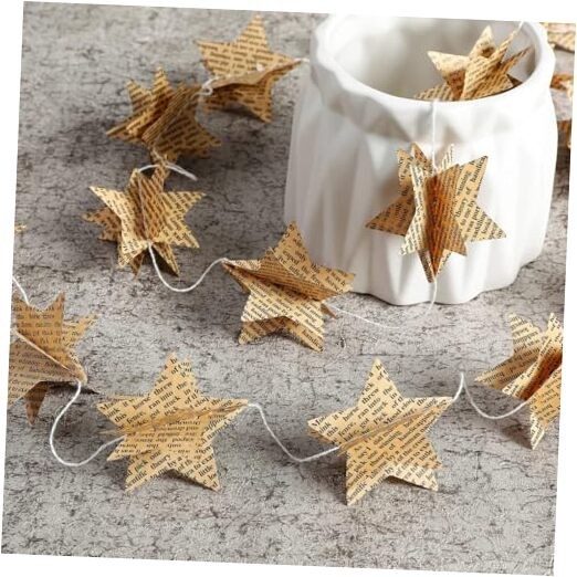 4 Pack Star Garland Recycled Books Vintage Pages Garland Newspaper CYSS9-B