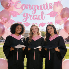 Pink Graduation Decorations – Bow Themed Congrats Grad Banner and Class of 2026