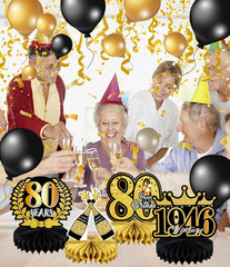 9 Pcs 80Th Birthday Decoration for Men Women Happy 80Th Birthday Honeycomb Cente