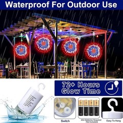 Patriotic Firework Lights 2-Pack 360 LED Red White Blue Remote Timer Outdoor