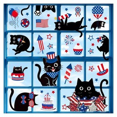 6 Sheets Patriotic Window Clings American Flag Star Firework Black Cat Window