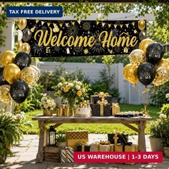 Black and Gold Welcome Home Decorations, Black Gold Printed Confetti Balloon 9Pc