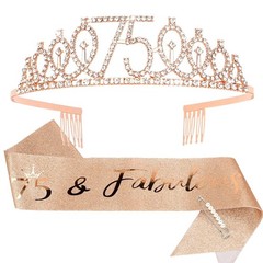 Fabulous 75th Birthday Crown and Sash Set with Elegant Pearl Pin – Gift Ready!