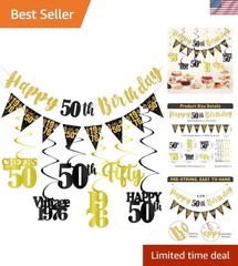 50th Birthday Decorations for Men Women, Black Gold Happy 50th Birthday Banne…