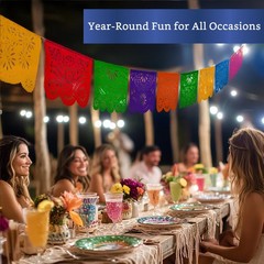 Mexican Party Banners (2 Pack with 10 Plastic Flags per Banner) – Papel Picad…