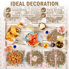 96Pcs Spring Floral Baby Shower Party Decoration Rustic Girl Baby Shower Paper