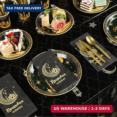 Ramadan Party Supplies Decorations for Home, Eid Ramadan Mubarak Banner Black an