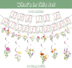 9PCS Flower Birthday Decorations for Girls,She Is a Wildflower Banner Garland Ha