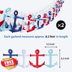 Boao 2pc 8ft Nautical Garland Red Blue White Cruise Banner 4th July Party
