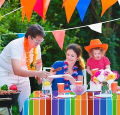 Rainbow Colors Striped Disposable Plastic Table Cover 100-Ft Roll 40″W #606