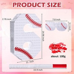 Baseball Themed Pinata # 6 w Bat & Blindfold Sports Birthday Party Ball Decor