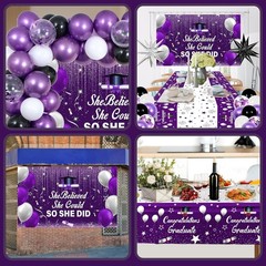 Purple Black 2026 Graduation Decorations for Women Girls – She Believed She Coul