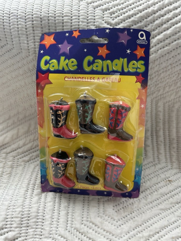 Western Cowboy Boot Red Black Wax Birthday Party Cake Candles – Set 6 Vintage