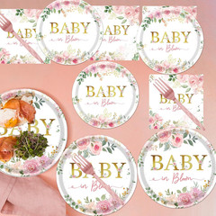 Baby in Bloom Baby Shower Decorations, 96PCS Spring Floral Party Plates Napkins