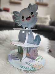 Cupcake Stand 3-Tier Dessert Tower for Birthday and Party’s Decor blue Axolotl