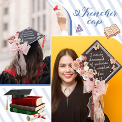 MotiMind 46 Pcs DIY Graduation Cap Decorations Kit Included Paper Flowers, 3D Bu