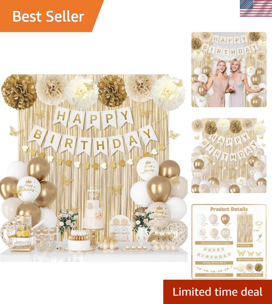 White and Gold Birthday Decorations for Women Girls, Gold White Sand Confetti…
