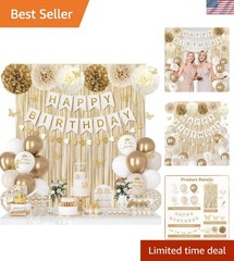 White and Gold Birthday Decorations for Women Girls, Gold White Sand Confetti…