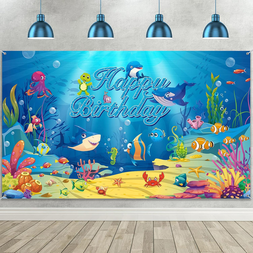 Under the Sea Birthday Banner Ocean Animal Party Decorations Birthday Photo Back