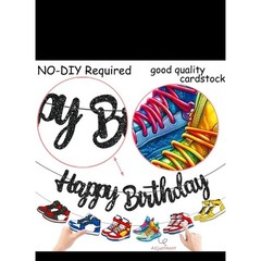 Glitter Black Sneaker Happy Birthday Banners 3Pcs Sports Shoes Theme Party De…