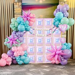 Iridescent Balloons Wall Square, 25Pcs Transparent Laser Foil Balloon Backdro…