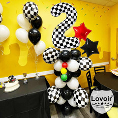 40 Inch Black White Checkered Number 3 Balloon Giant Race Car Themed Checkered B