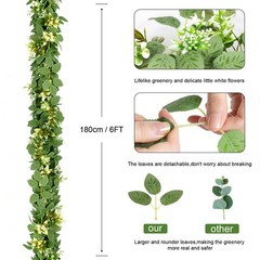 6FT Artificial Eucalyptus Garland with Flowers, Fake Greenery Vines Spring Iv…