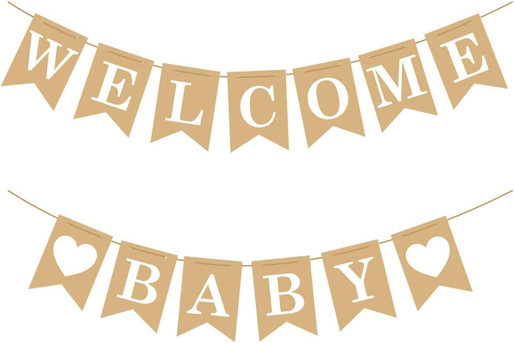 Welcome Baby Banner – Rustic Baby Shower Decorations, Gender Neutral Baby Shower