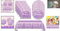 41-Piece Purple Birthday Party Supplies – Plates, Napkins & Glitter Table Cover