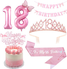 Pink Bow 18Th Birthday Decorations for Girls Happy 18Th Banner, Sash and Crow…