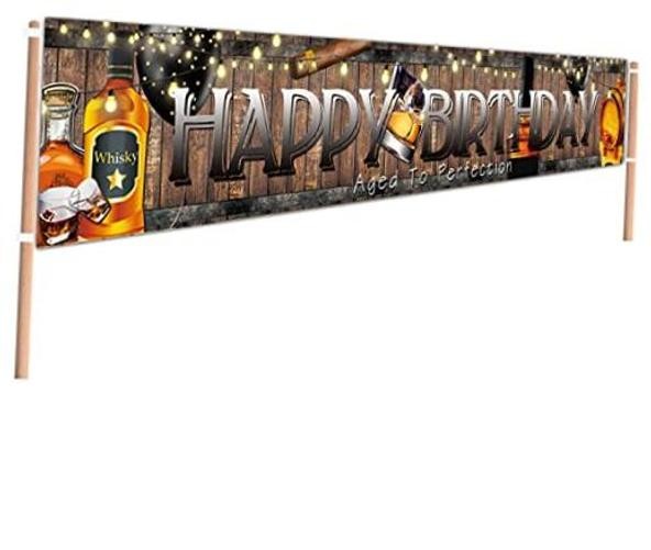 9.8 X 1.6 ft Large Whiskey Happy Birthday Banner Aged to Whiskey Birthday