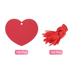 100PCS Heart Paper Cutouts 2.5 Inch Heart Shaped Tags with 100PCS Ribbon, Red