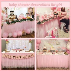 9ft Pink Tulle Table Skirt for Rectangle Tables or Round Tables Tutu Table Cl…