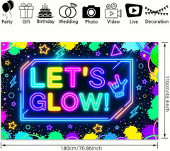 Neon Glow Banner 71X43 Inch Party Decoration Geometric Shapes Birthday Backdrop