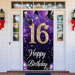 16th Door Cover Decoration 71 x 35 Inch Purple and Gold Glitter Balloon Banne…