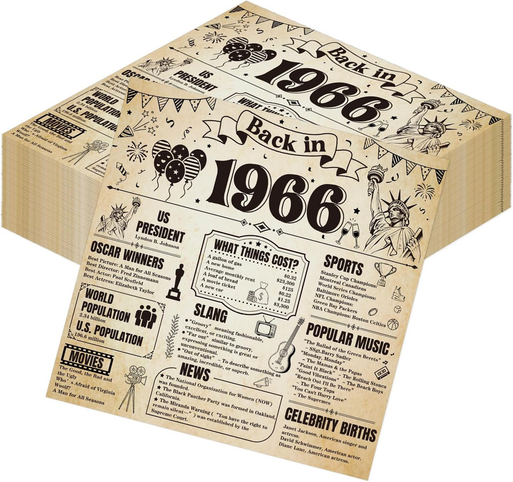 60Th Birthday Party Decorations – 50 Pcs Vintage Newspaper Back in 1966 Paper De
