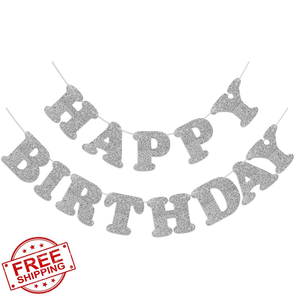 Adecortalk Silver Happy Birthday Banner