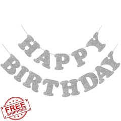 Adecortalk Silver Happy Birthday Banner
