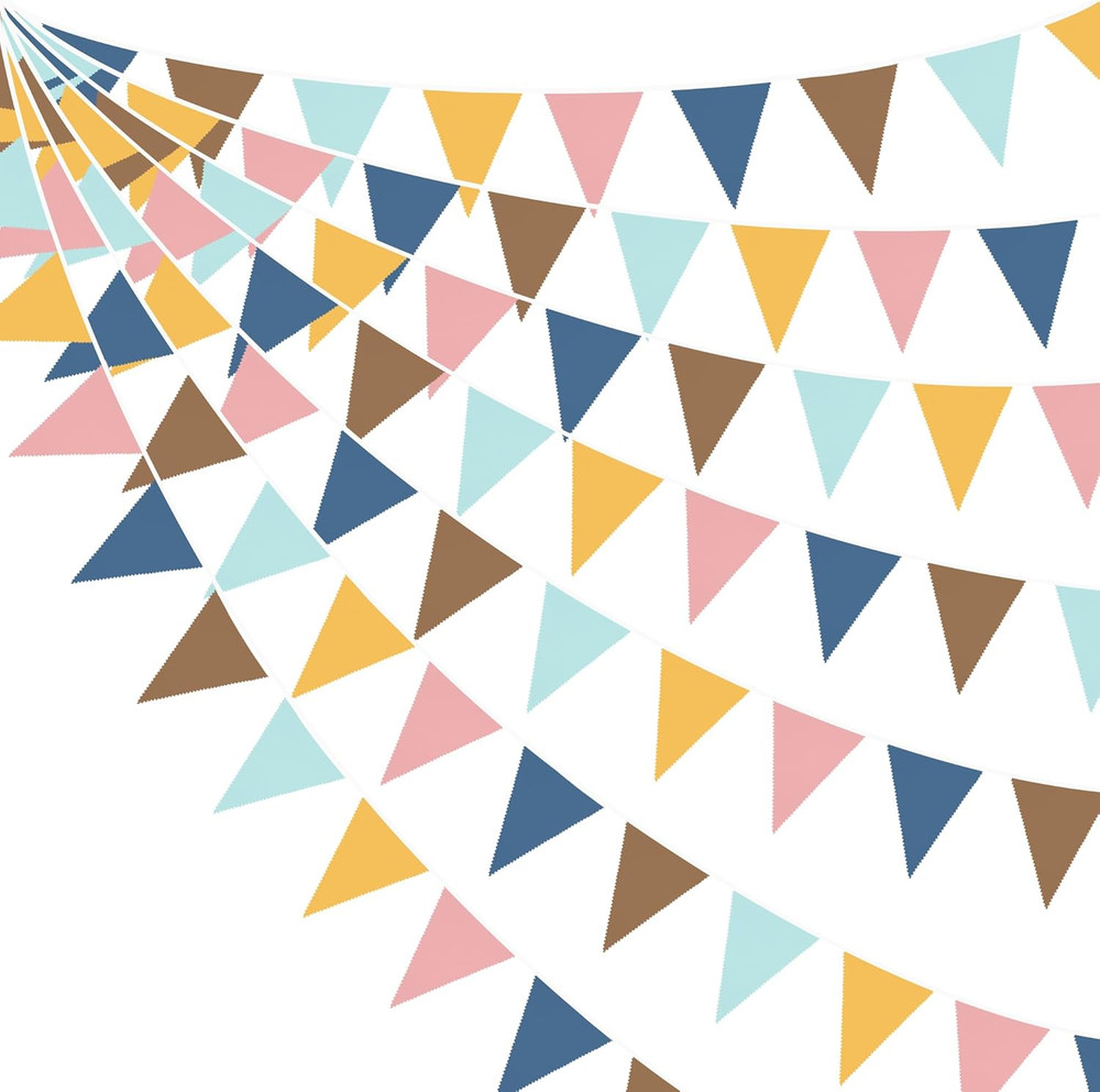 32Ft Boho Party Decorations Retro Colored Fabric Triangle Banner Flag Pennant Bu