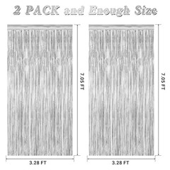 2 Pack Tinsel Backdrop, 3.28 FT x 7.05 FT Birthday Party 2 PCS Silver