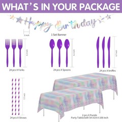 Iridescent Party Decorations Tableware, Ombre Purple Holographic Birthday Par…