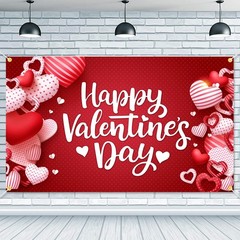 Happy Valentine’s Day Backdrop Banner 73 x 43 Inch Large Size Red Heart Valentin